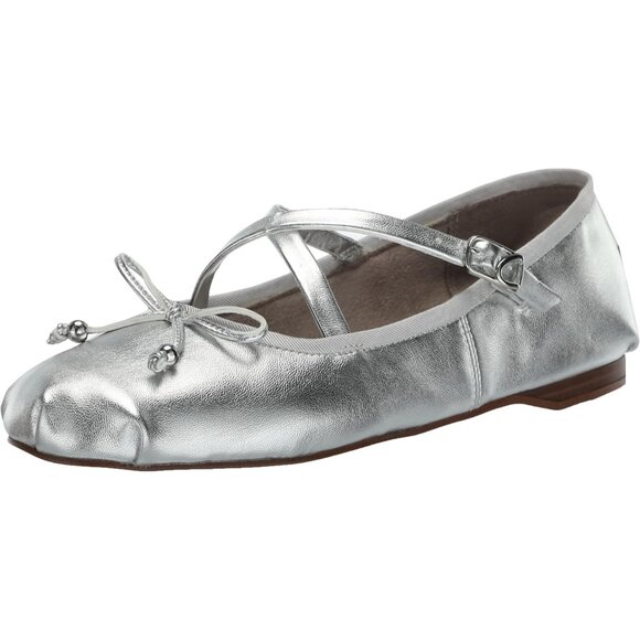 Circus NY by Sam Edelman Women's Soft Silver PolyurethaneCross Strap Ballet Flat - Picture 1 of 7
